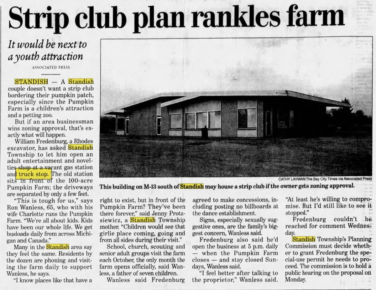 Tonys North Restaurant (Standish Truck Stop) - November 2002 Article On Strip Club Idea (newer photo)